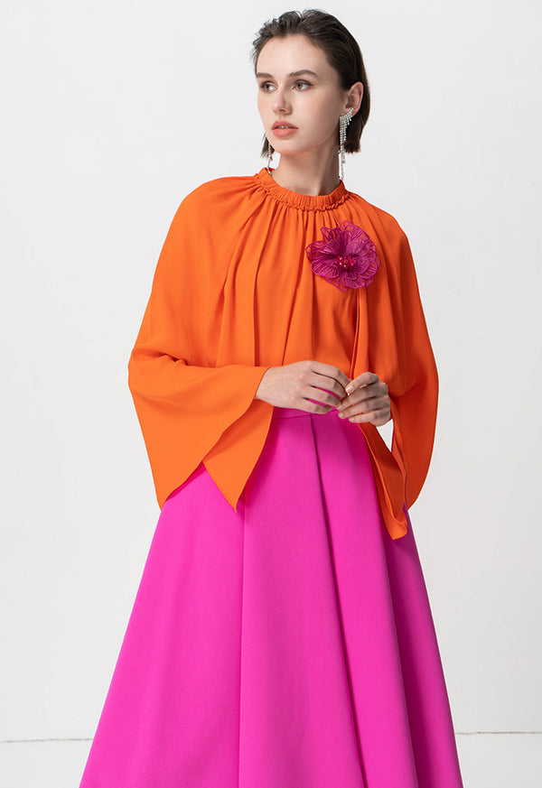 Choice Solid Cape Sleeve Blouse Orange