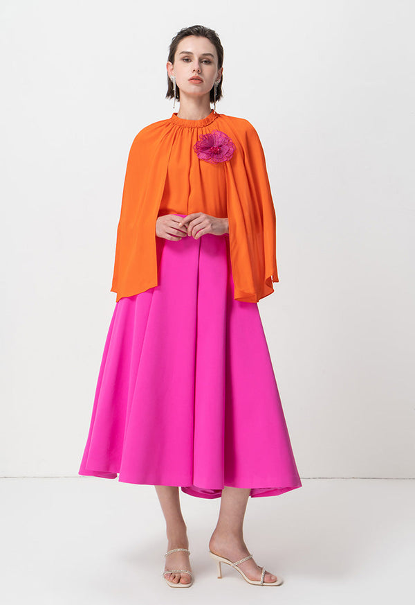 Choice Solid Cape Sleeve Blouse Orange