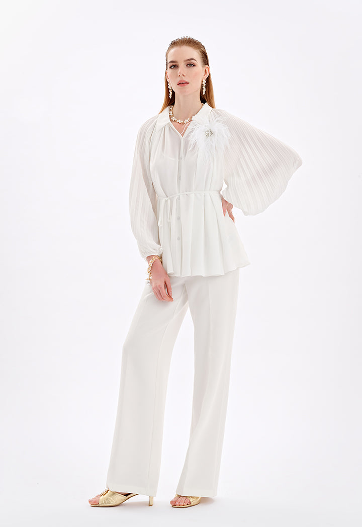 Choice Solid Shirt With Pleated Details Off White