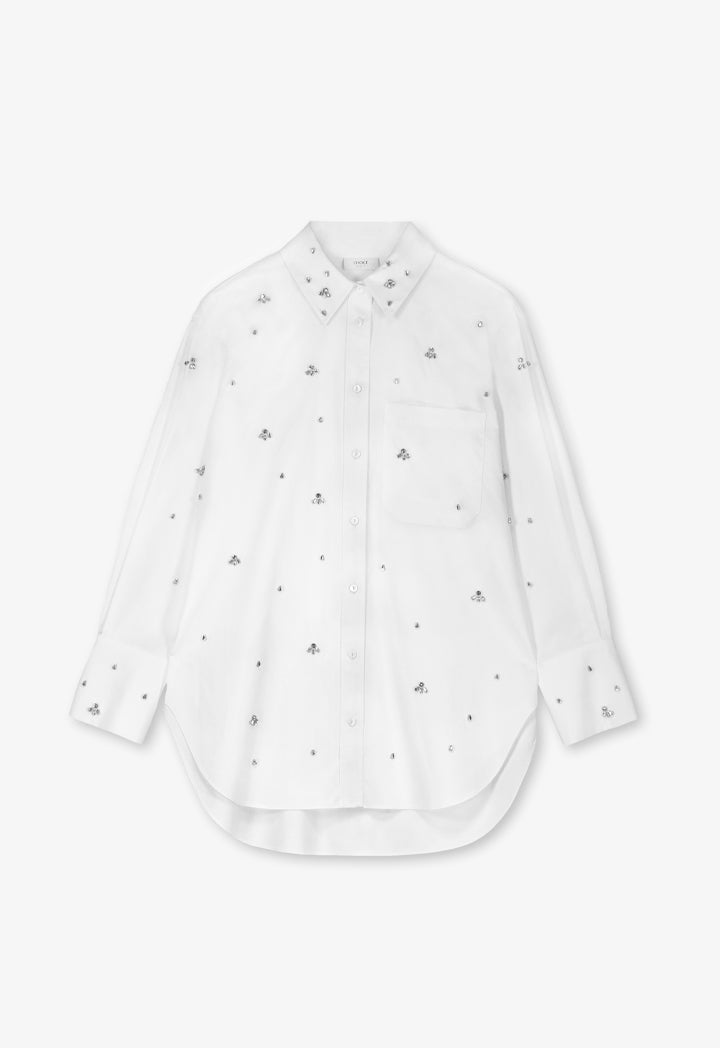 Choice Solid Embellished Rhinestones Shirt Off White