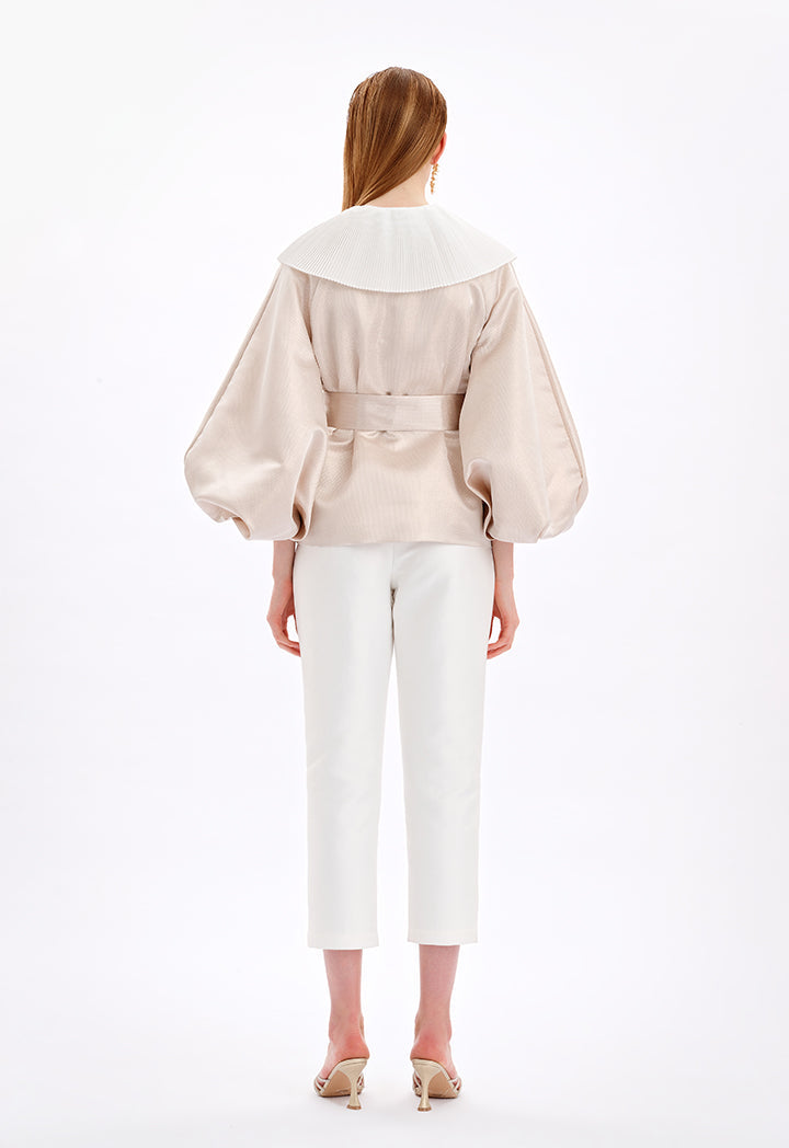 Choice Textured Pleated Collar Jacket Gold-Beige