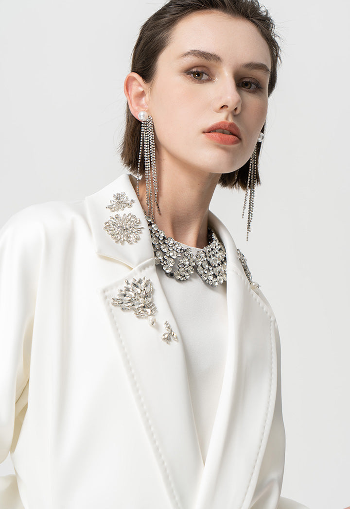 Choice Solid Outerwear With Collar-Embellished Offwhite