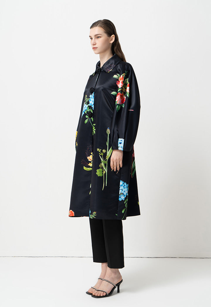 Choice Printed Floral Long Sleeves Jacket Black