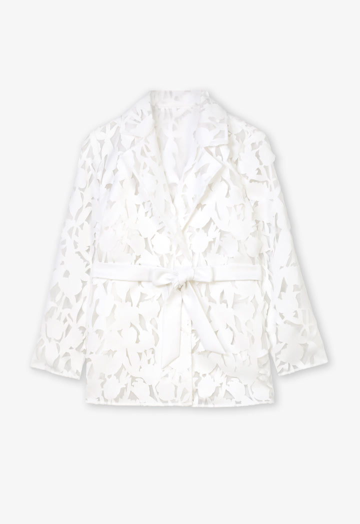 Choice Single Tone Laser Cut Fabric Organza Jacket Offwhite