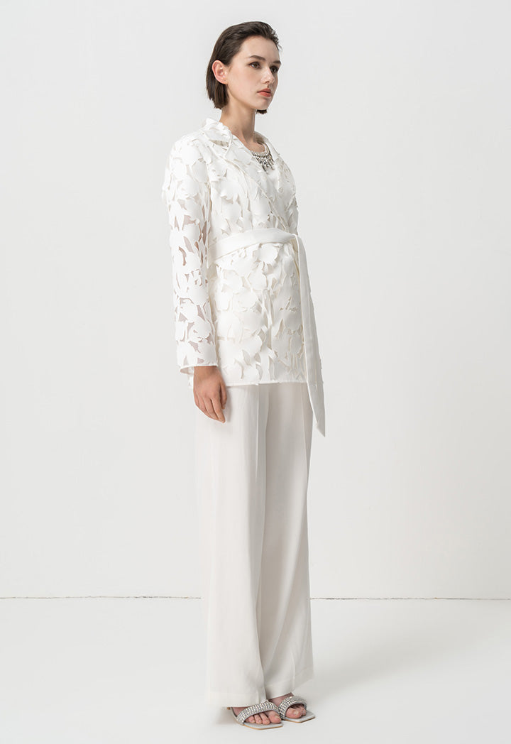 Choice Single Tone Laser Cut Fabric Organza Jacket Offwhite