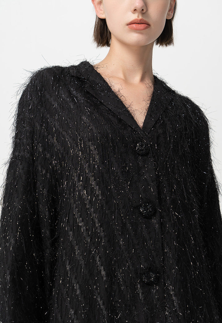 Choice Lurex Faux Feather Maxi Jacket Black