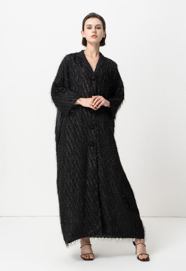 Choice Lurex Faux Feather Maxi Jacket Black