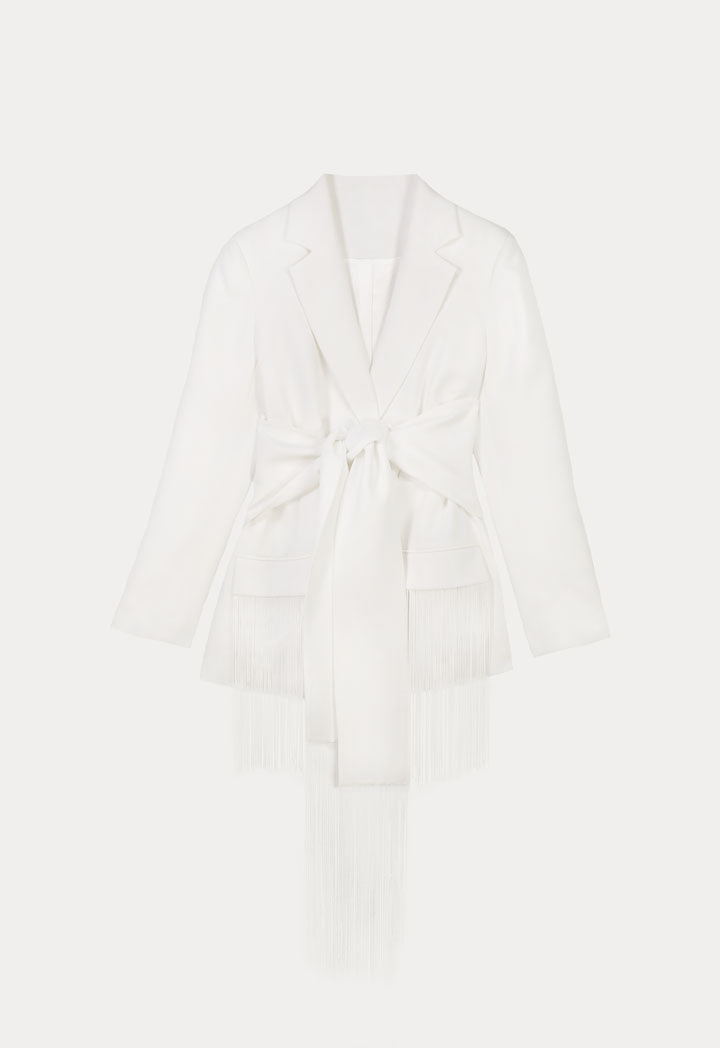 Choice Twisted Front Fringed Blazer Off White