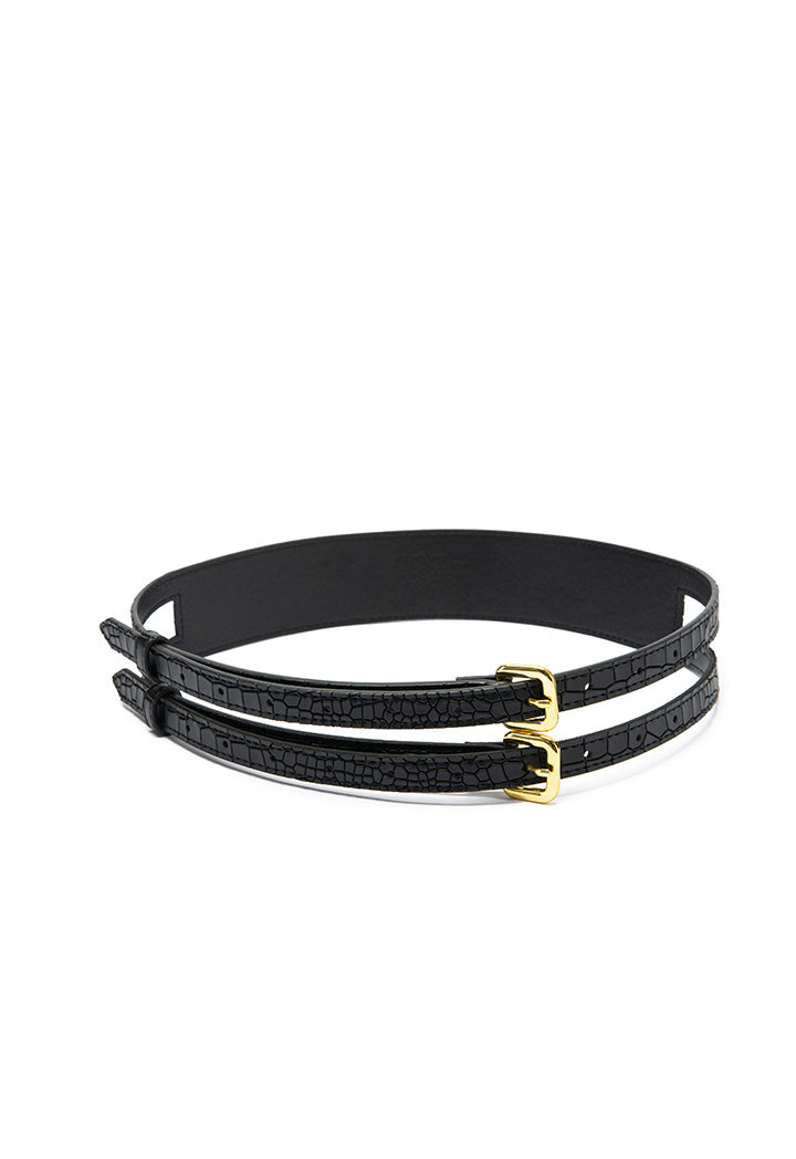 Choice Croc Textured Double Buckle Belt Black