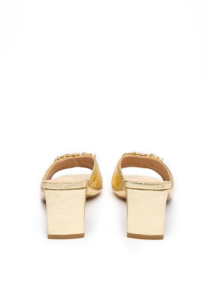 Choice Lurex Stud Embellished Buckle Slide Mules Gold