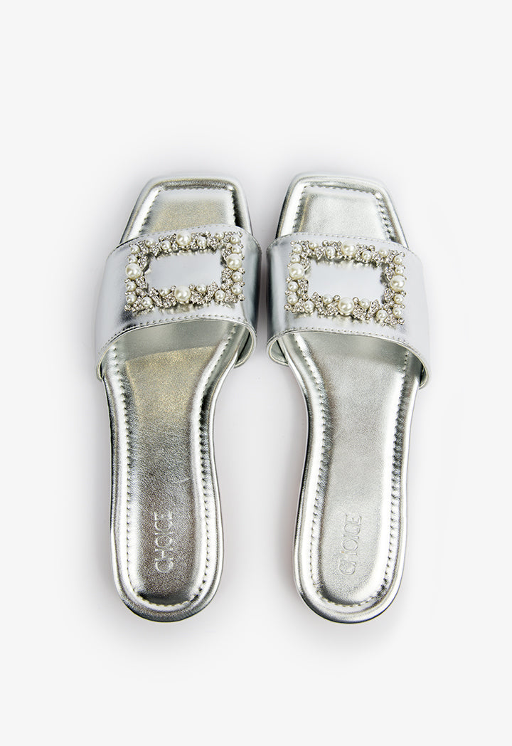 Choice Embellished Slip On Sandals Silver