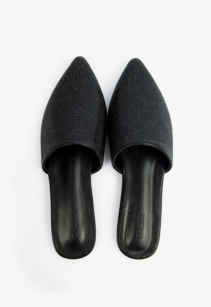 Choice Pointed Toe Flat Sparkling Mules Black