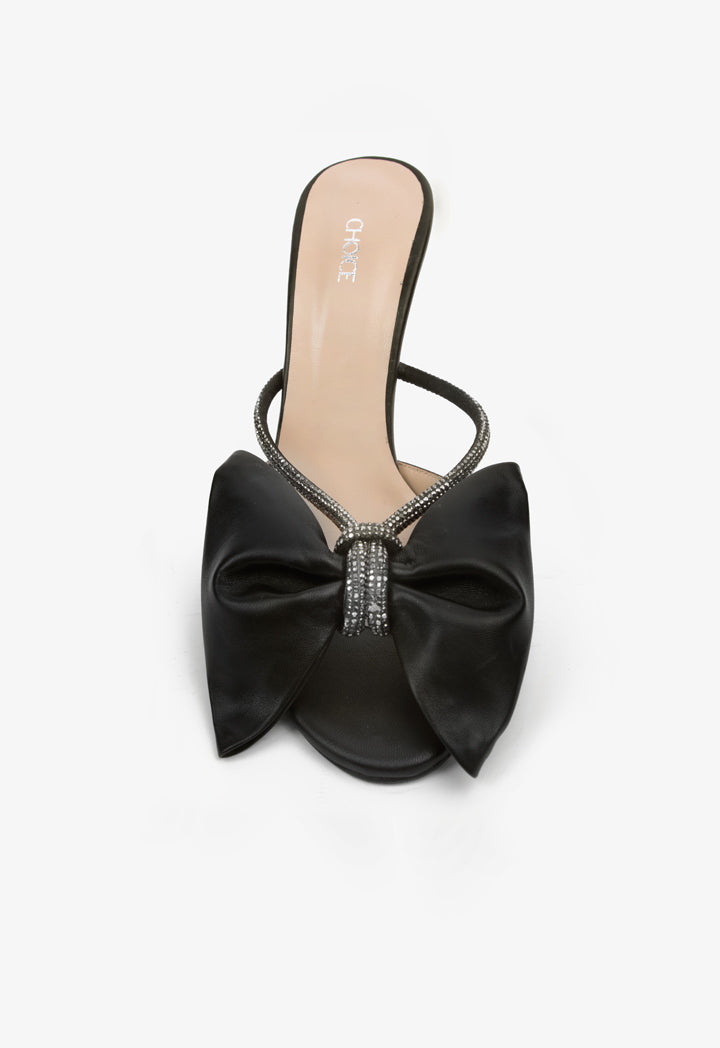 Choice Open Toe Crystal Bow Heels Black