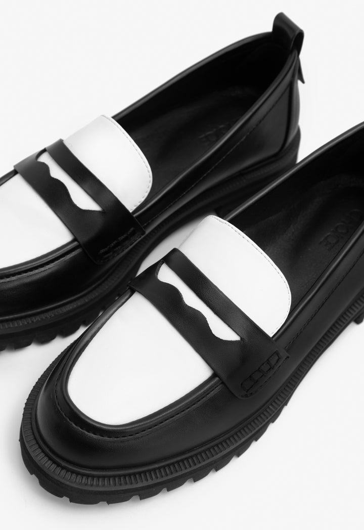 Choice Two Tone Pu Leather Loafers Black-White