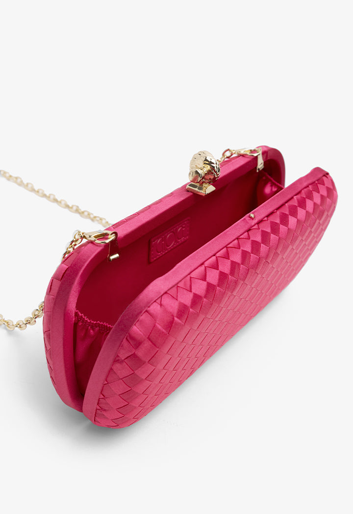 Choice Knot Clasp Woven Clutch Fuchsia