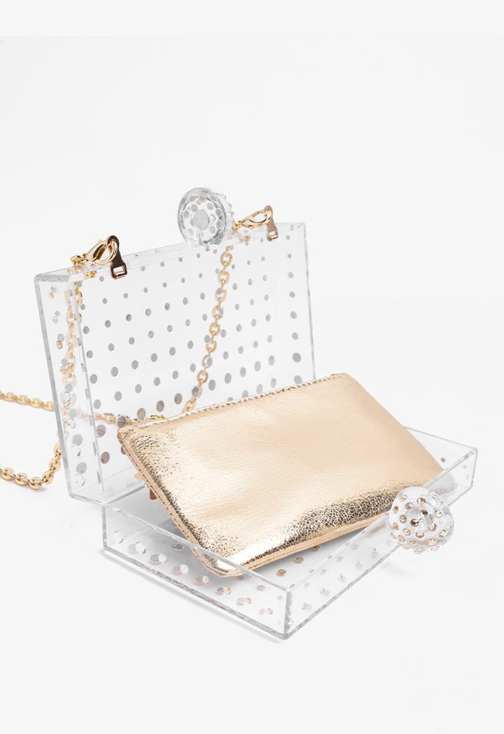 Choice Transparent Crystal Embellished Clutch Gold