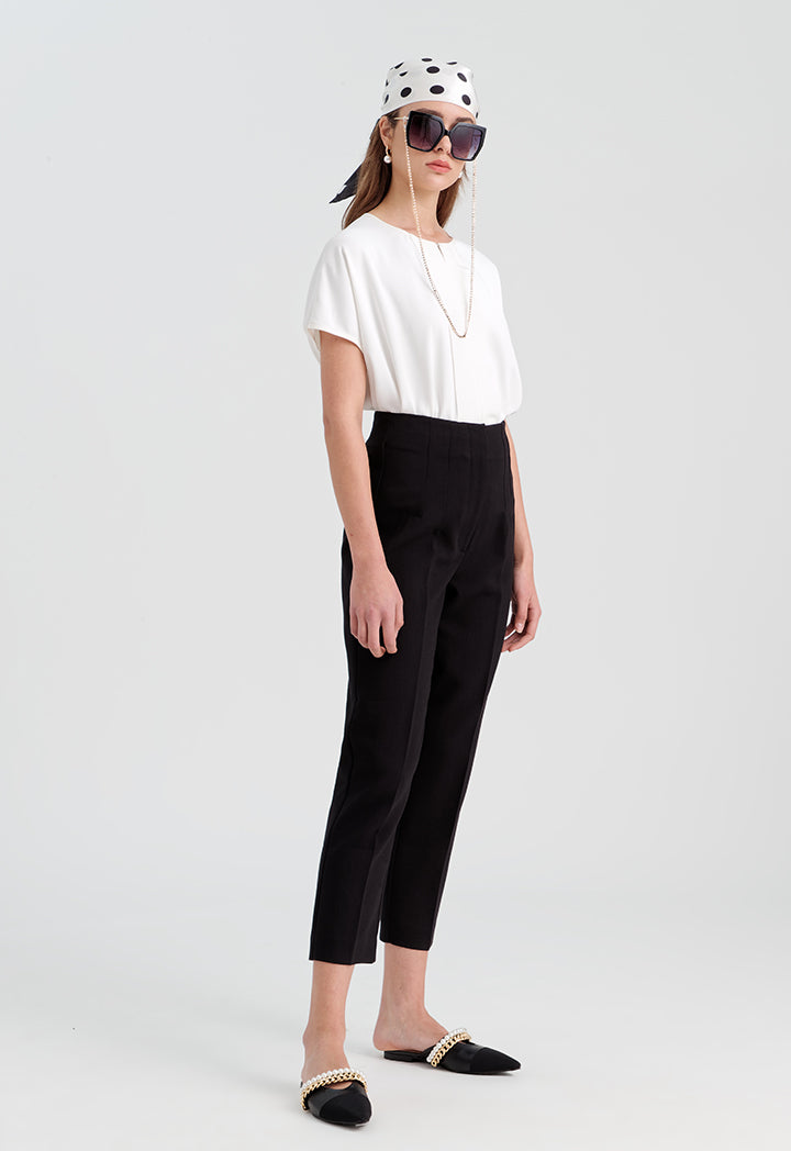 Choice Solid Trouser With Pleats At Waist Black