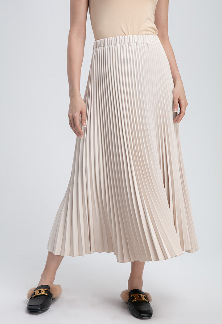 Choice Basics Solid Accordion Pleat Skirt Beige