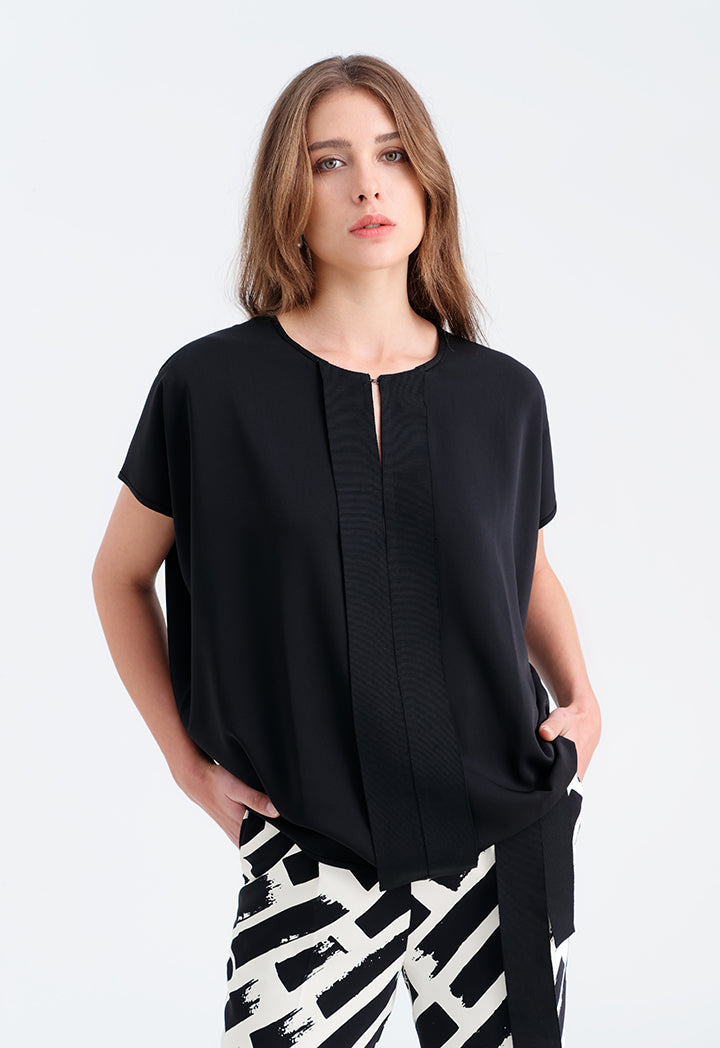 Choice Solid Crepe Loose Fit Blouse Black