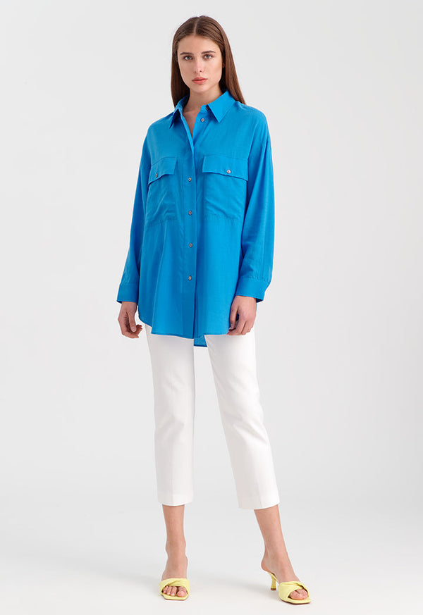 Choice Basic Double Pocket Shirt Blue