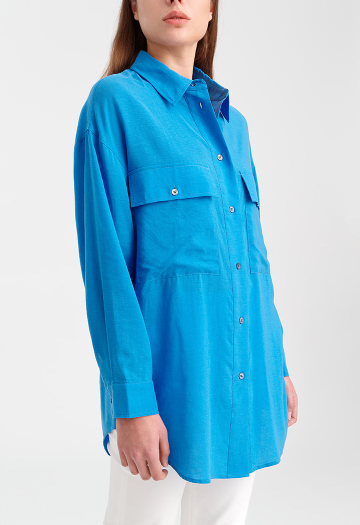 Choice Basic Double Pocket Shirt Blue