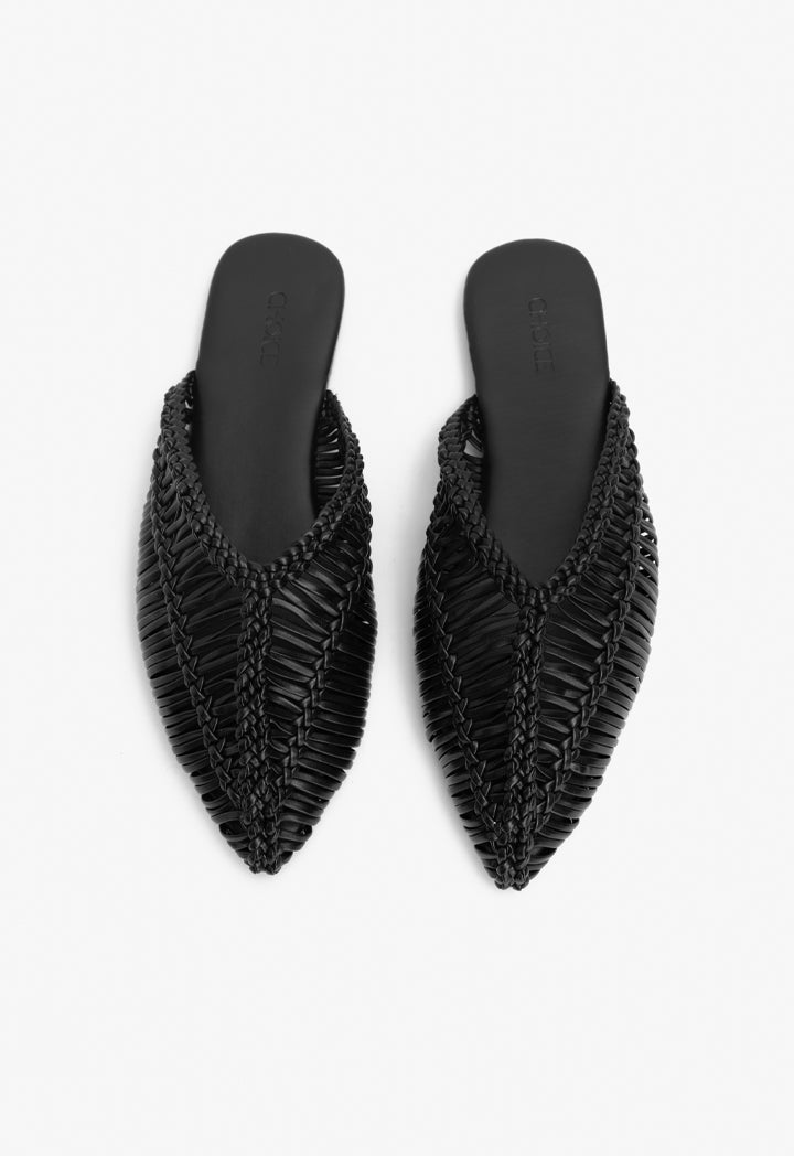 Choice Braided Woven Flat Mules Black