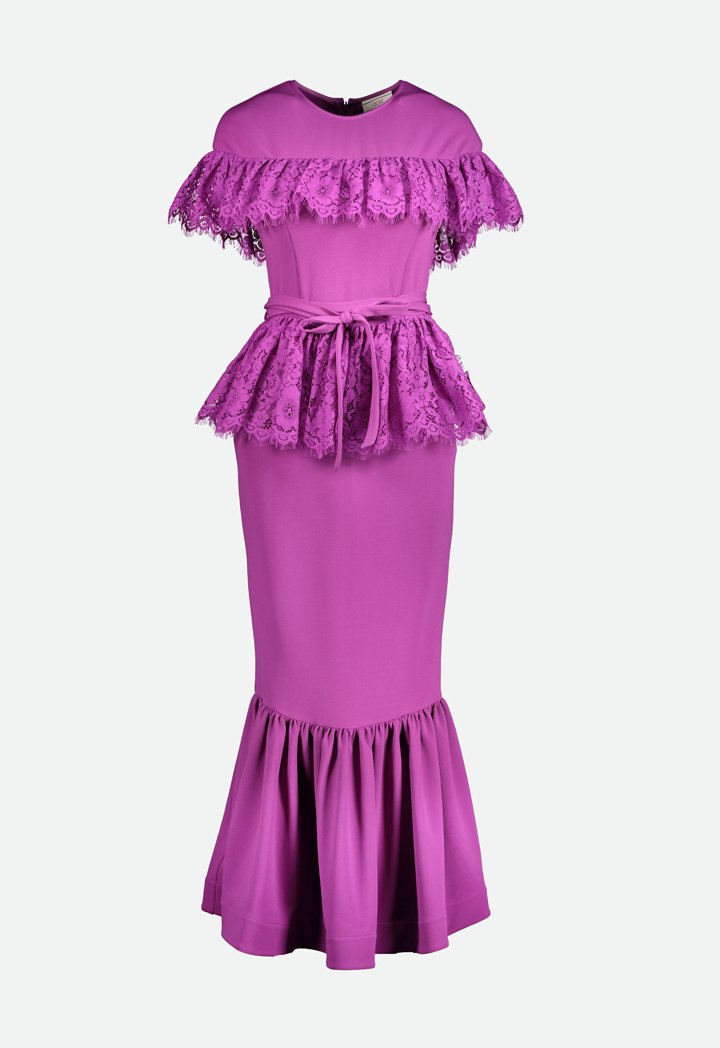 Choice Lace Trim Tiered Dress Purple