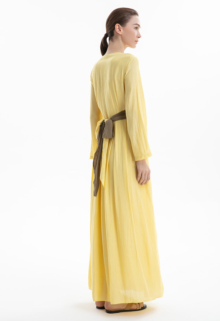 Choice Textured Maxi Dress with Long Sleeves Yellow