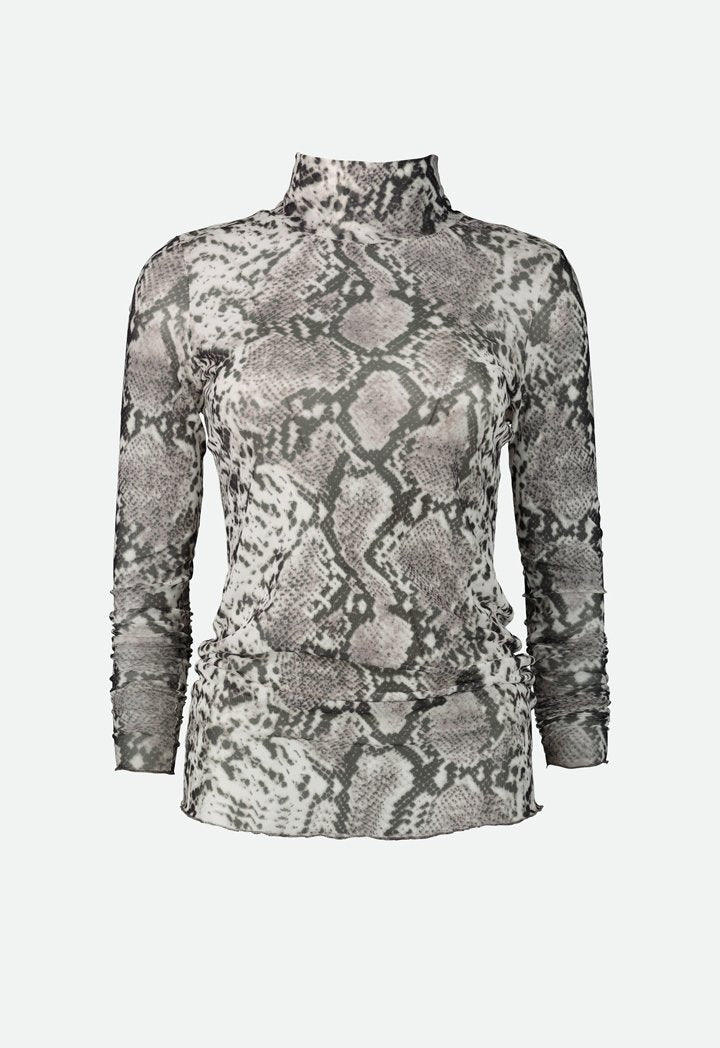 Choice Snake Print Mesh Top Print Off White