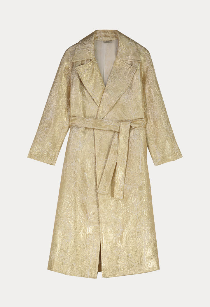 Choice Lurex Jacquard Organza Notched Lapel Outerwear Gold