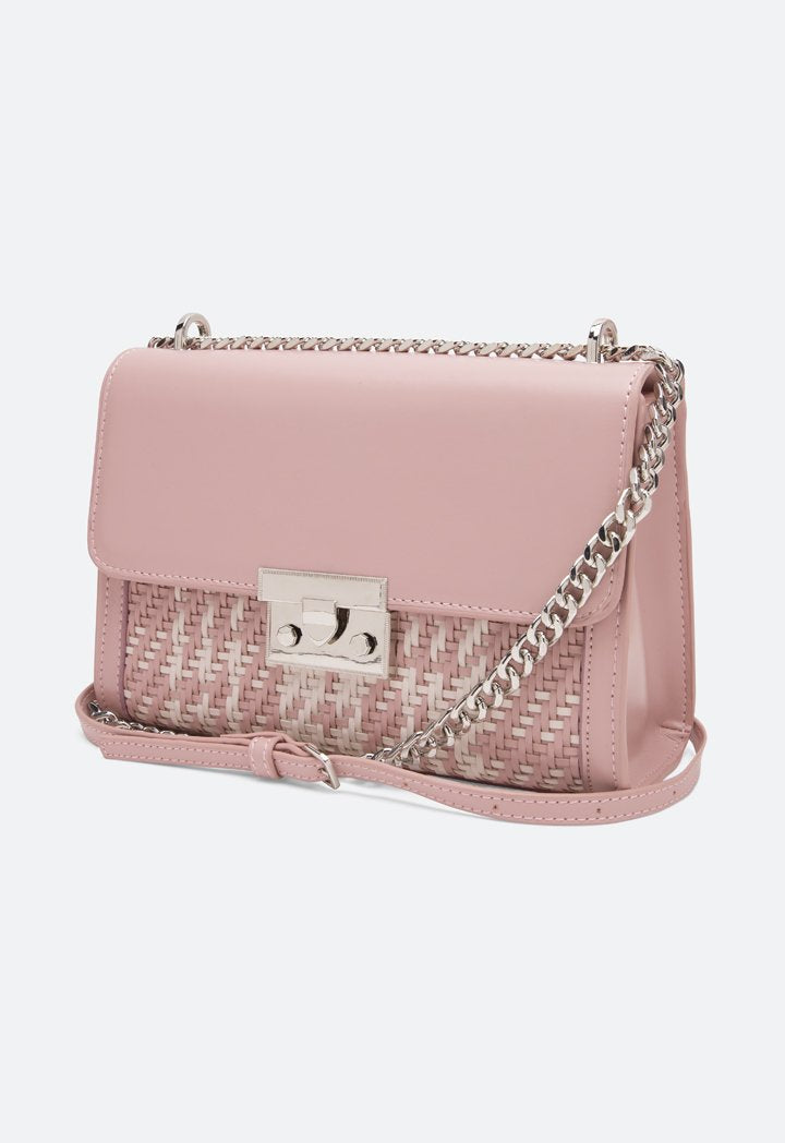 Choice Straw Faux Leather Flap Bag Pink - Wardrobe Fashion