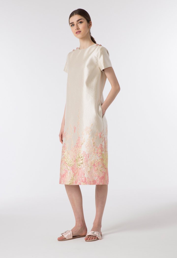 Choice Elegant Floral Brocade Dress Multicolor