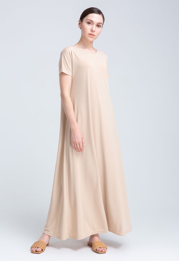 Choice Short Sleeve Maxi Dress Beige