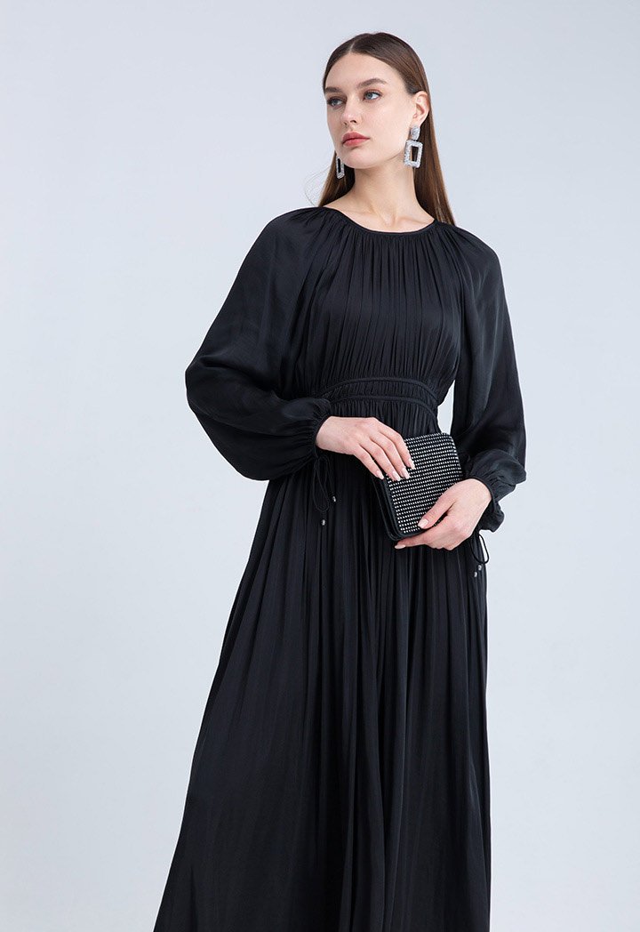 Choice Balloon Sleeve Pleated Dress Black