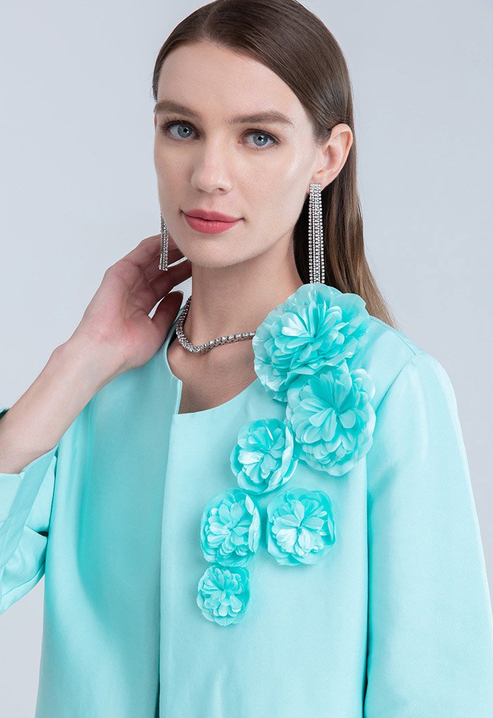 Choice Open Front Flower Embellished Coat Mint