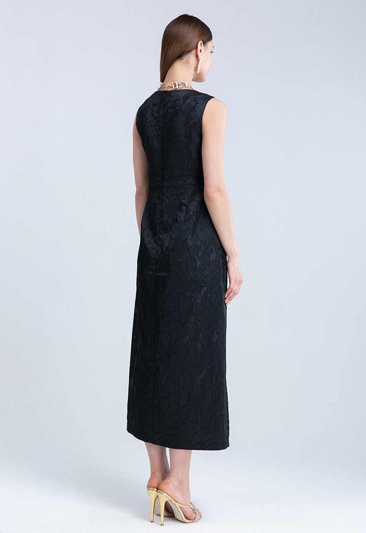 Choice Jacquard Sleeveless Midi Dress Black