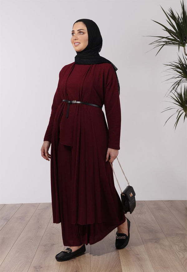 Choice Back Pleated Open Front Outerwear Dark Burgundy