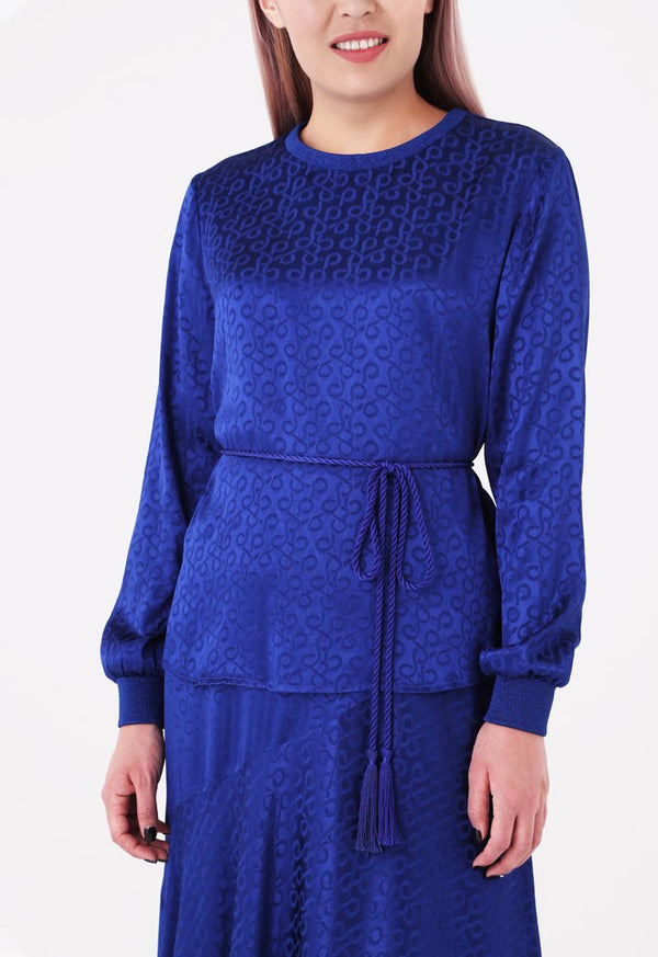 Choice Jacquard Pullover Top Cobalt