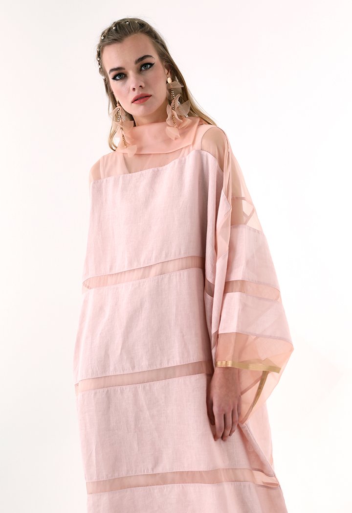 Choice Organza Trim Kaftan Dress Blush