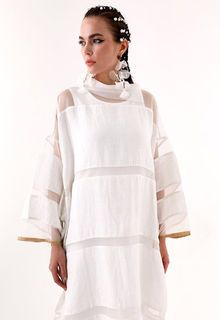 Choice Organza Trim Kaftan Dress Offwhite