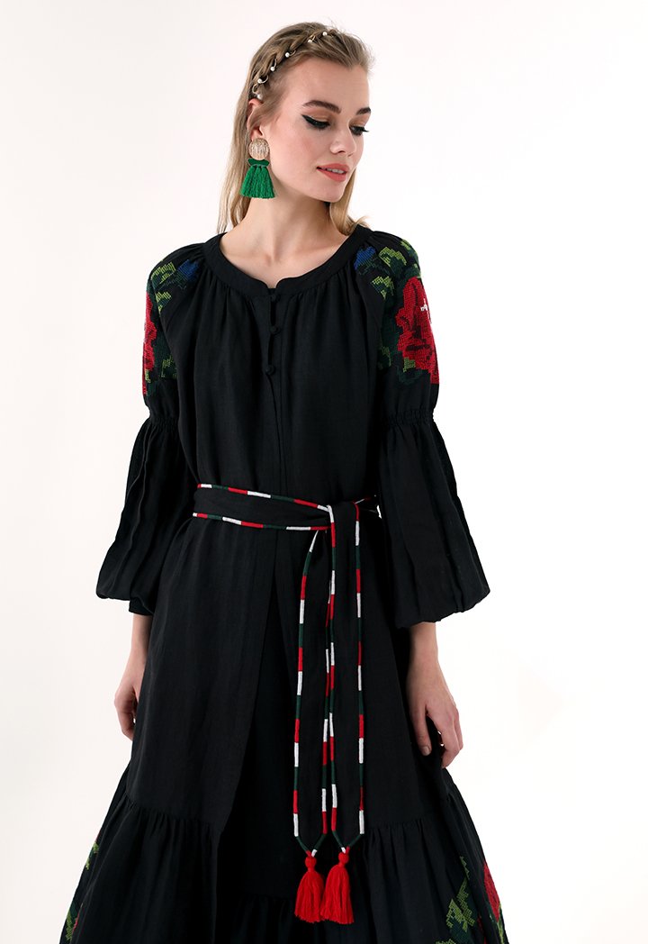 Choice Embroidered Linen Maxi Dress Black