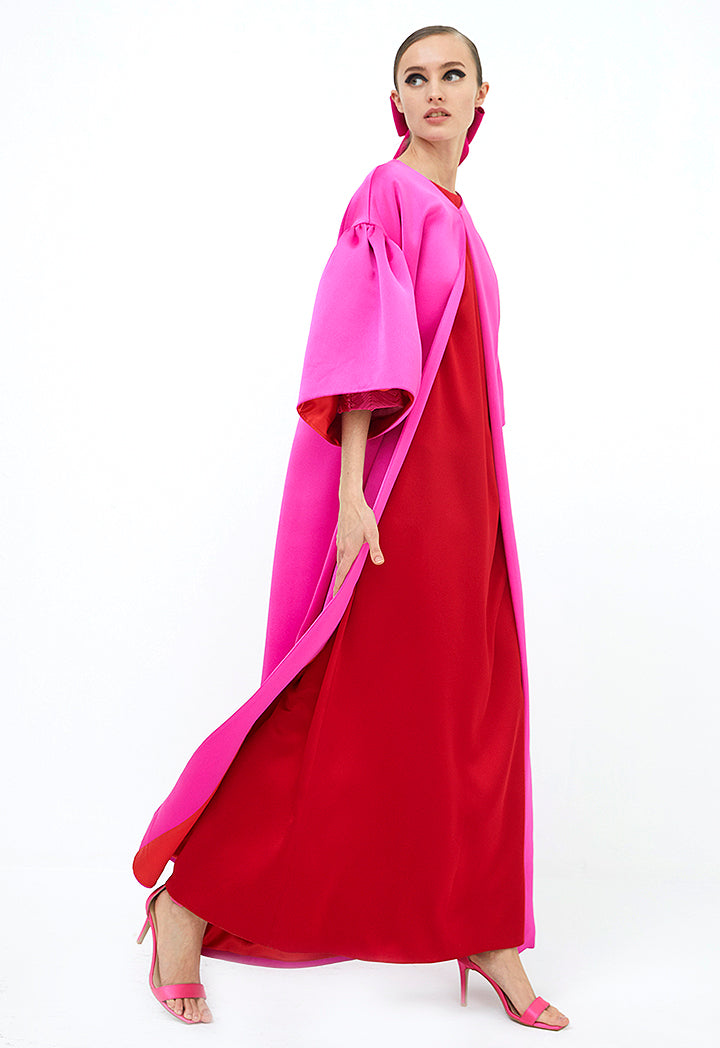 Choice Gathered Wide Short Sleeve Outerwear Fuchsia