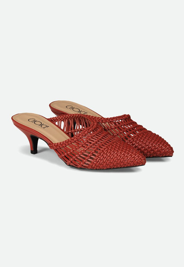 Choice Braided Pointed Mules Cherry - Wardrobe Fashion