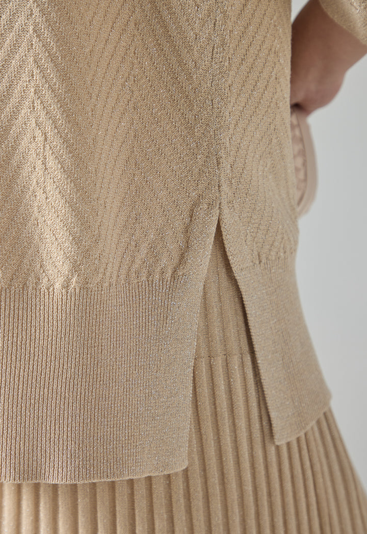 Choice Solid Lurex Fabric Cardigan Beige