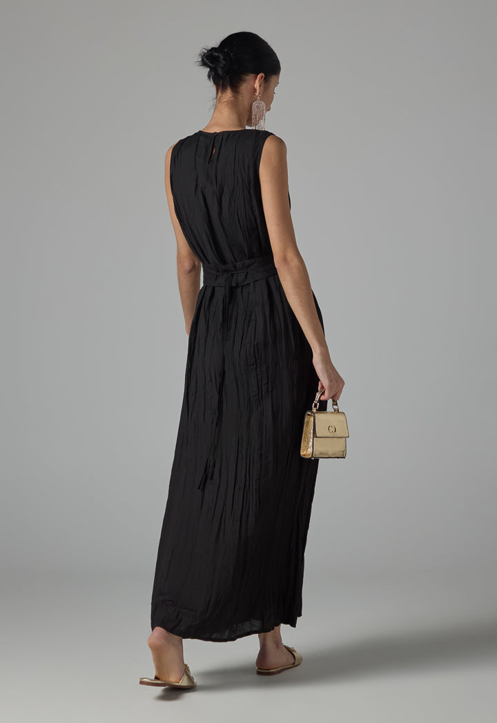 Choice Sleeveless Pleated Basic Belted Dress - Ramadan Style Black