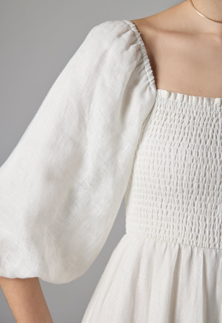 Choice Puff Sleeves Pleated Dress - Ramadan Style Off White