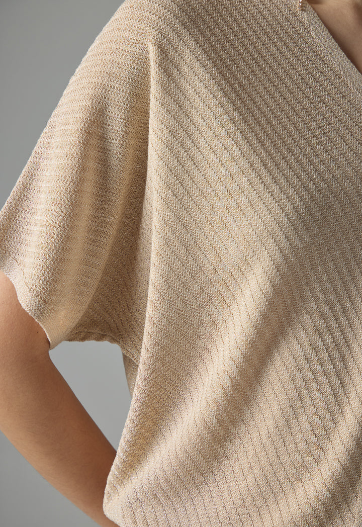 Choice Short Dolman Sleeves Lurex Blouse Beige