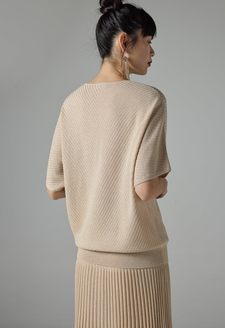 Choice Short Dolman Sleeves Lurex Blouse Beige