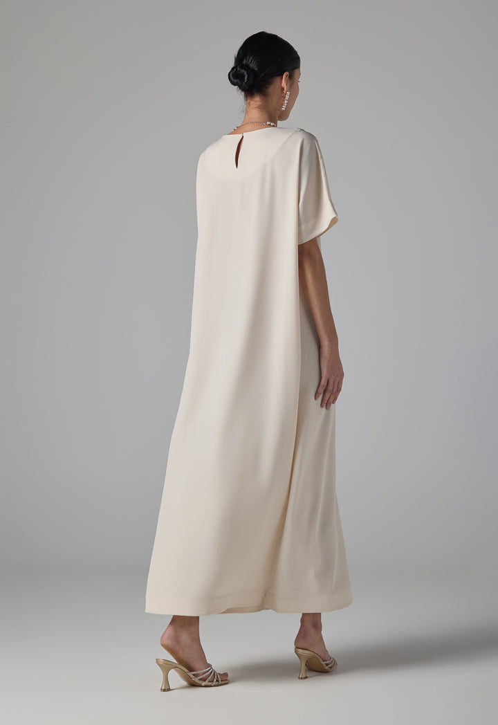 Choice Cap Sleeves Basic Maxi Dress  Sand