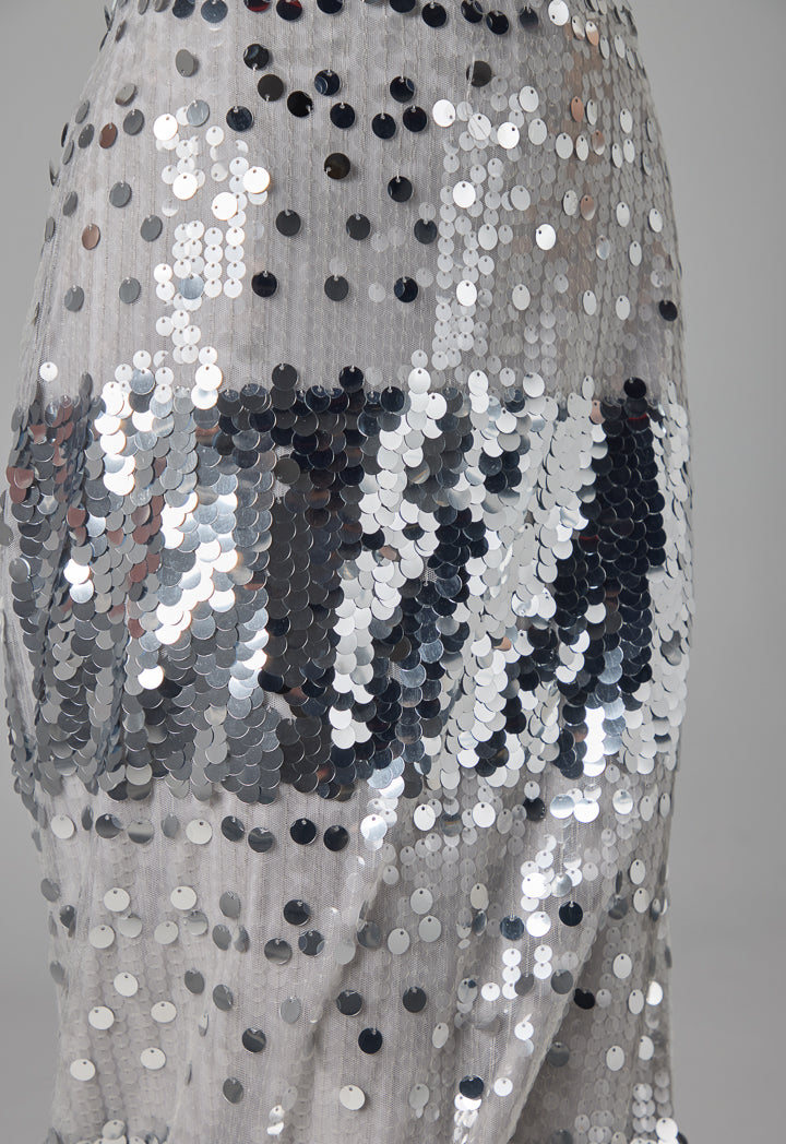 Choice Single Tone Tulle Sequin Skirt Grey